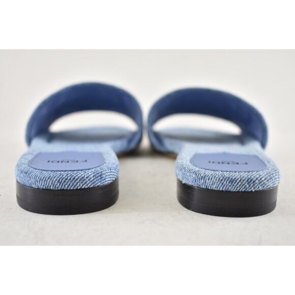 Fendi Blue Denim Signature FF Monogram Logo Mule Slide Flat Flip Flop Sandal 36 - Picture 14 of 15